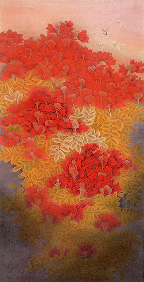 朱三秋作品《圣火》规格：223X118cm 2015年